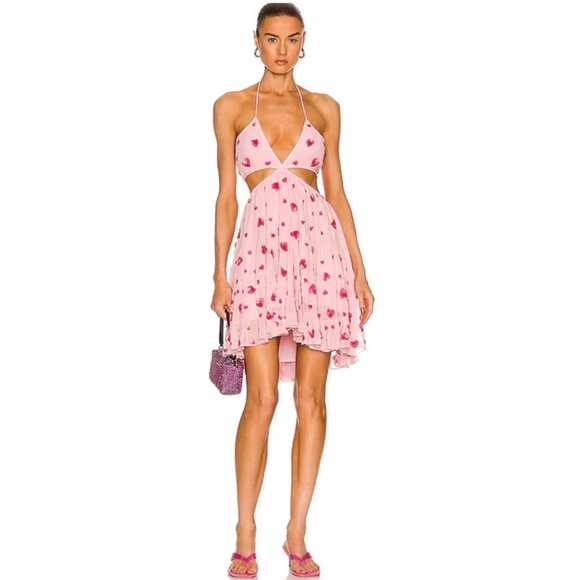 Rococo Sand Pink Heart Embroidered Cutout Mini Dress